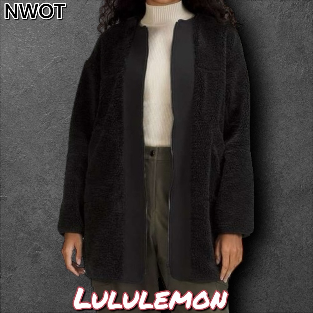 NWOT Lululemon Jacket Collarless Textured Fleece Full Zip black Opal Sherpa coa